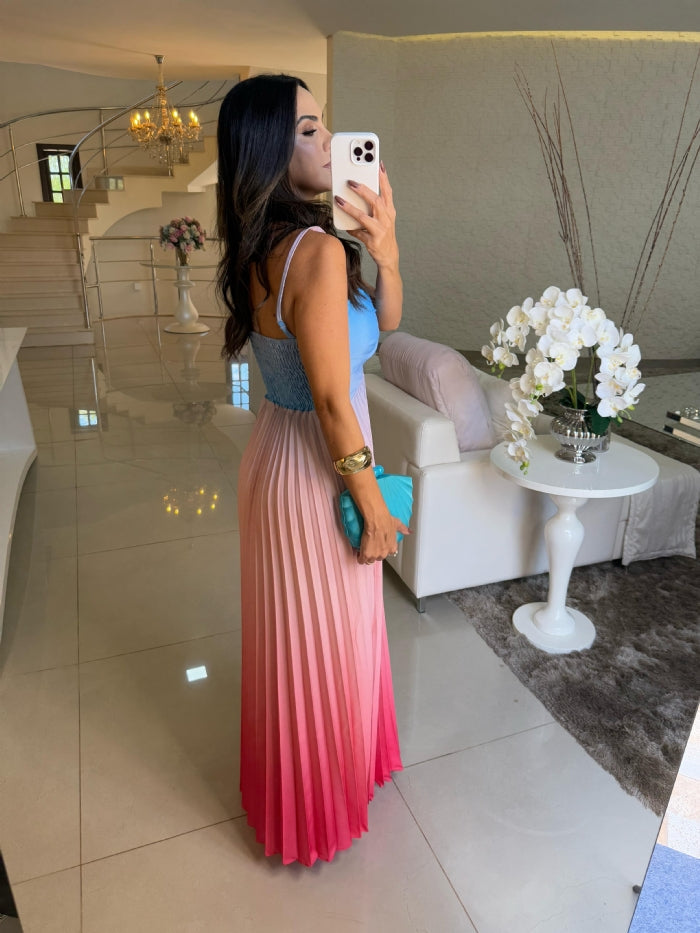 Vestido Francine Azul Claro com Rose