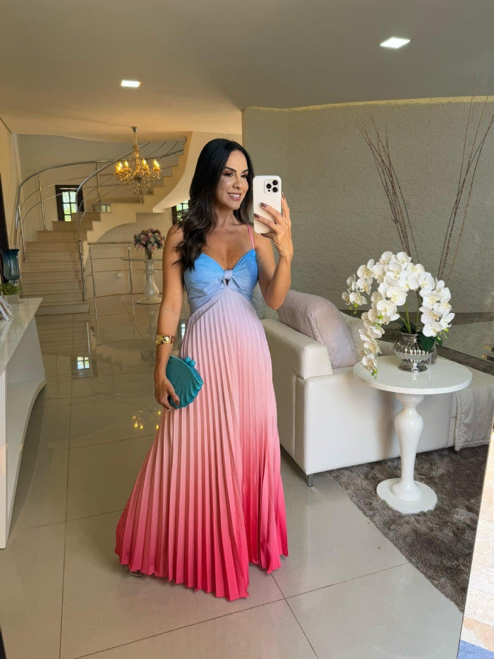 Vestido Francine Azul Claro com Rose