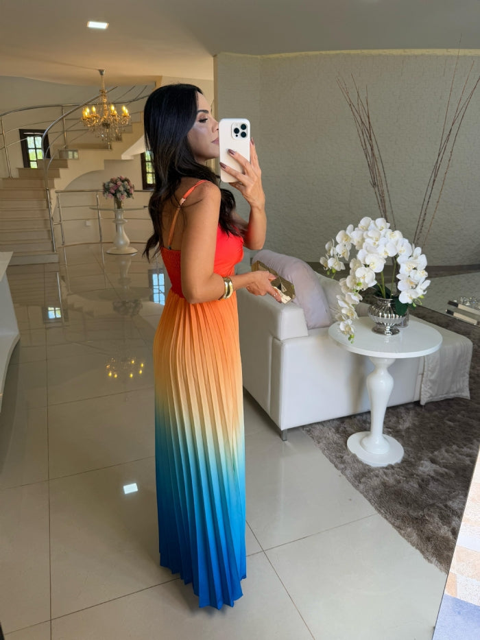 Vestido Francine Azul com Laranja