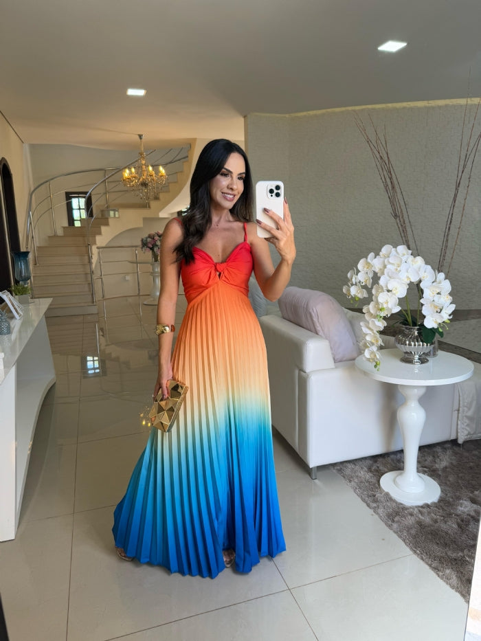 Vestido Francine Azul com Laranja