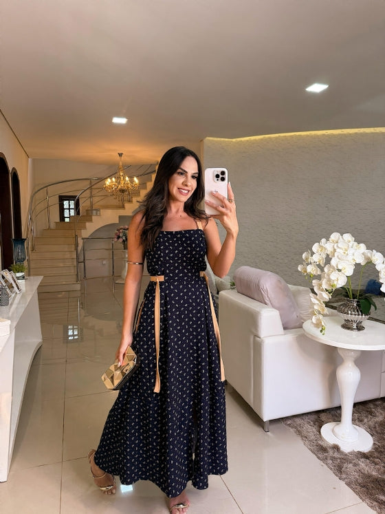Vestido Azzi Azul Estampado Branco