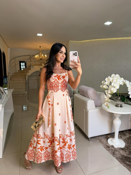 Vestido Mel Estampado Off Laranja