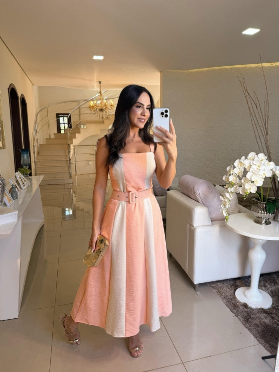 Vestido Caetana Off e Rose