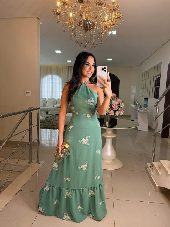 Vestido Leila Verde Menta Estampado Off