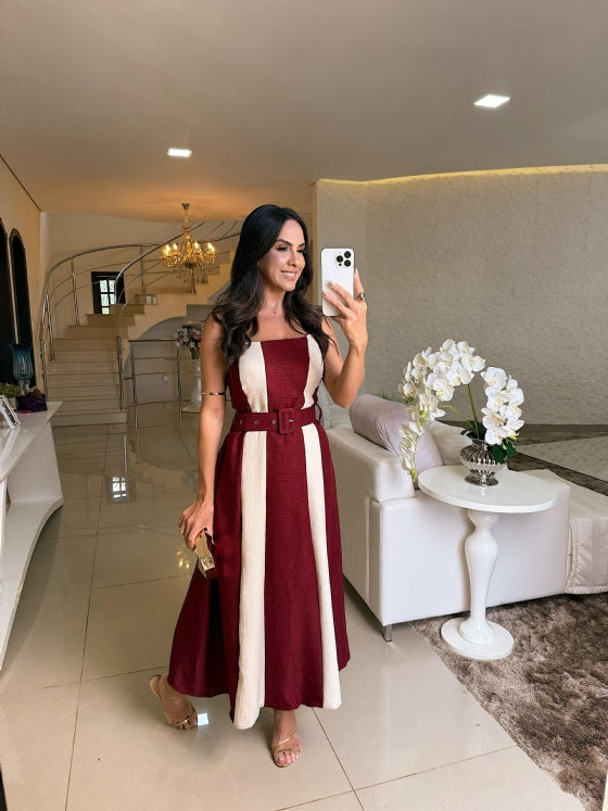 Vestido Caetana Off e Marsala