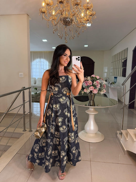 Vestido Azzi Azul Jeans e Nude